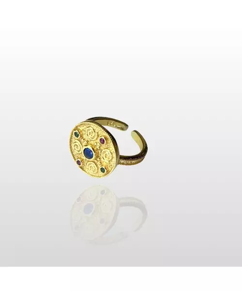 Byzantine Ring with 3 Colors of Zircons - Silver 925 Gold Plated