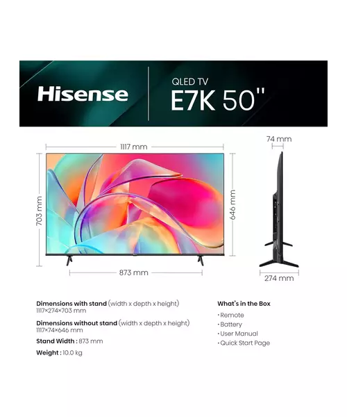 Hisense 50E7KQ 50'' 4K Smart QLED TV