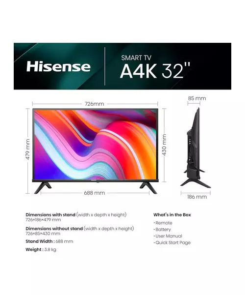 Hisense 32A4K 32'' HD Smart LED TV