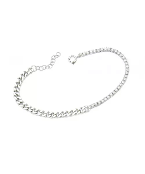 Tennis Bracelet & gourmet chain with Zircons - Silver 925