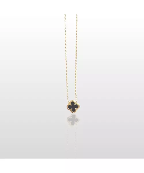 Necklace Clover with black onyx - Silver 925 Gold Plated