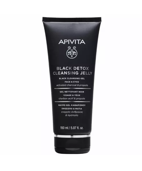 Apivita Black Detox Cleansing Gel Μαύρο Τζελ Καθαρισμού για Πρόσωπο και Μάτια με Άνθρακα &#038; Πρόπολη 150ml