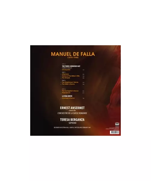 DE FALLA - THE THREE CORNERED HAT: INTERLUDE & DANCE FROM LA VIDA BREVE (LP VINYL)