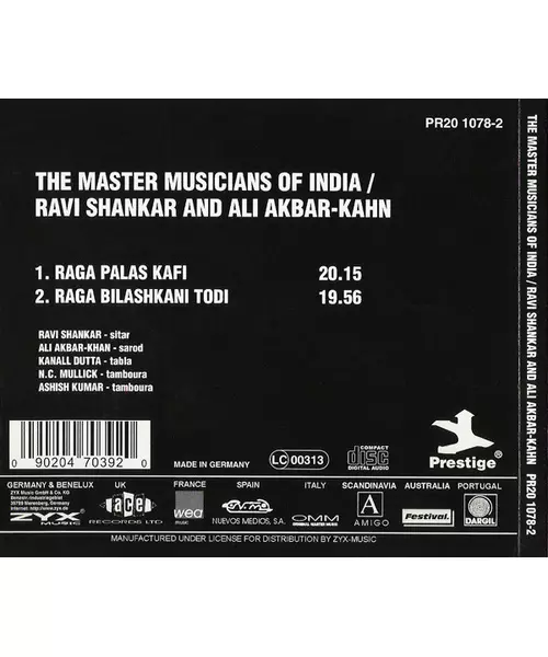 RAVI SHANKAR AND ALI AKBAR KAHN - THE  MASTER MUSICIANS OF INDIA (CD)