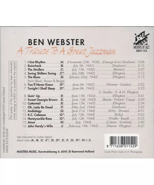 BEN WEBSTER - A TRIBUTE TO A GREAT JAZZMAN (CD)