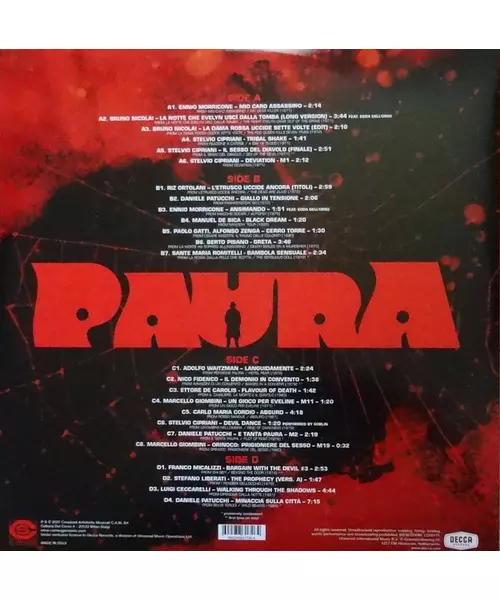 VARIOUS - PAURA : A COLLECTION OF ITALIAN HORROR SOUNDS FROM THE CAM SUGAR ARCHIVE (2LP VINYL)