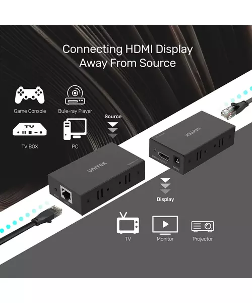 Unitek HC HDMI Extender Over Ethernet 60m 4K V100A