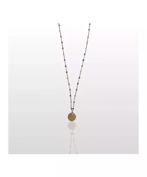 Purple Enamel Rosary Necklace - Stainless Steel Gold Plated