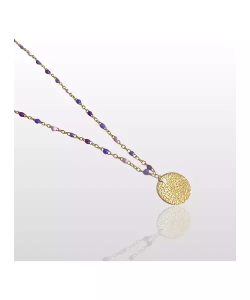 Purple Enamel Rosary Necklace - Stainless Steel Gold Plated