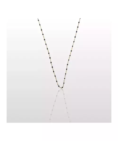 Black Enamel Rosary Necklace - Stainless Steel Gold Plated