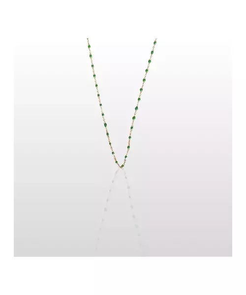 Green Enamel Rosary Necklace - Stainless Steel Gold Plated