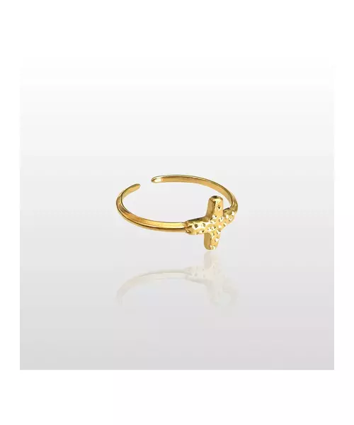 Hammered Cross Ring - High quality Stainless Steel Gold Plated