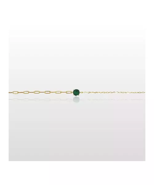 Bracelet with green zircon & link chain - Silver 925 Gold Plated