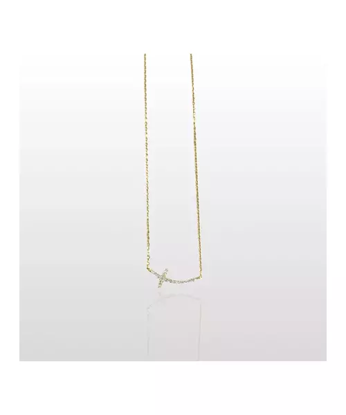 Cross Necklace with Zircons - Silver 925 & Gold Plated - Sterling Silver 925