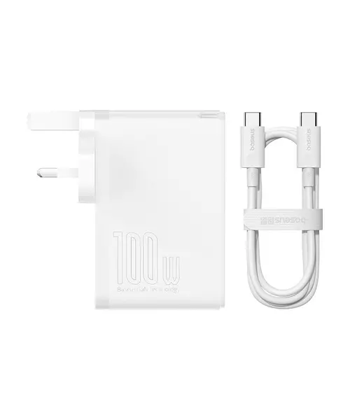 Baseus Charger Wall 100W USB-Cx2/USB-Ax2 UK+100W USB-C Cable White