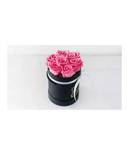 7 Pink Long Lasting Roses (forever) In Black Box