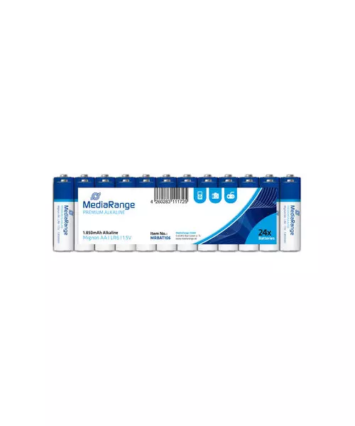MediaRange Premium Alkaline Batteries, Mignon AA|LR6|1.5V, Pack 24