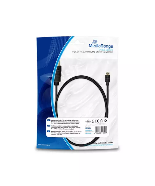 MediaRange HDMI™ to Micro HDMI™ High Speed connection cable with Ethernet, gold-plated contacts, 10.2 Gbit/s data transfer rate