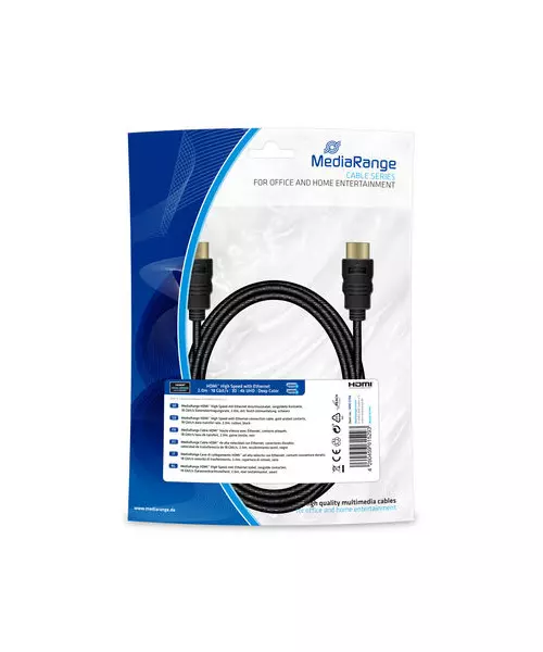 MediaRange HDMI™ High Speed with Ethernet connection cable, gold-plated contacts, 18 Gbit/s data transfer rate, 1.0m