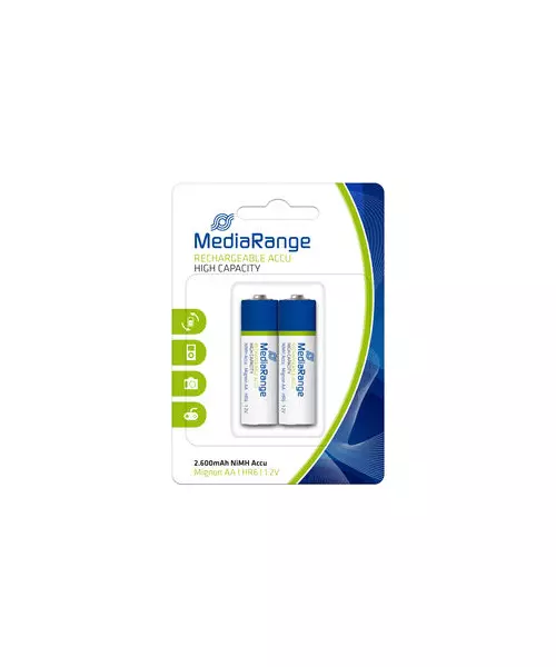 MediaRange High capacity rechargeable NiMH Accus, Mignon AA|HR6|1.2V