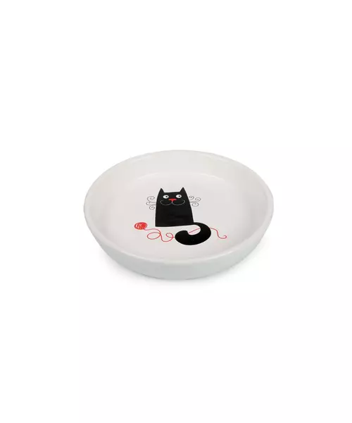 Ceramic Plate for Cats White with Woolball