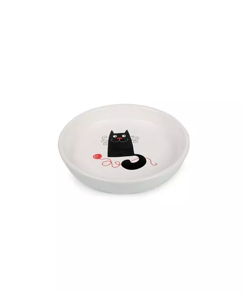 Ceramic Cat Bowl Black/White Fishbone