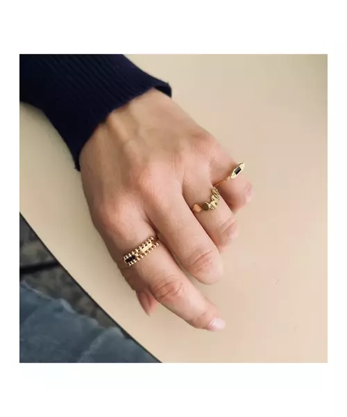 Black Stone thin Ring - High quality Stainless Steel & Gold Plated - Silver