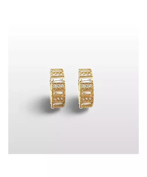 9ct Gold Hoops with Baguettes Zircons