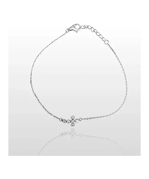 9ct White Gold Cross Bracelet with Zircons