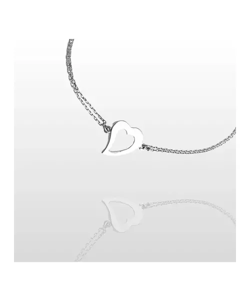 9ct White Gold Heart Bracelet double chain