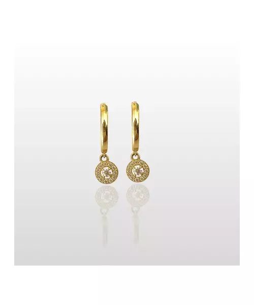 9ct Gold Hoops with Hanging Zircons Circle