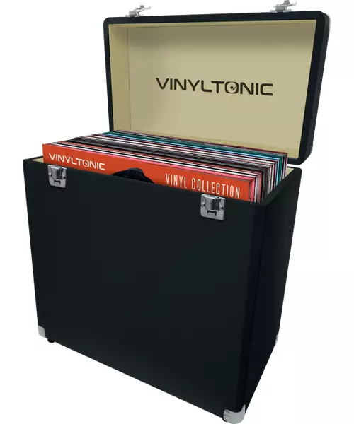 VINYL TONIC - PU LEATHER VINYL STORAGE CASE BLACK WITH MICROFIBRE CLOTH & VELVET BRUSH VT18B