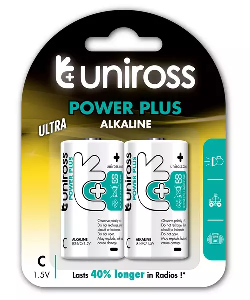 Uniross C Power Plus Alkaline Batteries 2 Pcs
