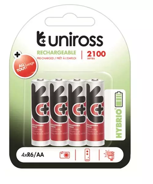 Uniross AA 2100 Hybrio Rechargable Batteries 4 Pcs
