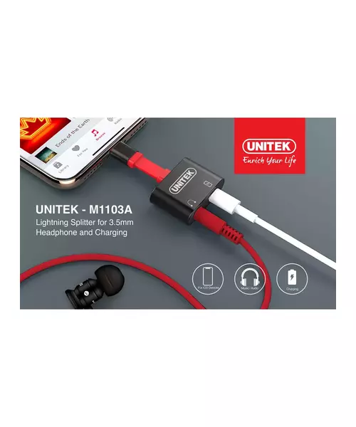 Unitek M1103A Lightning Splitter 3.5mm Headphone & Charging