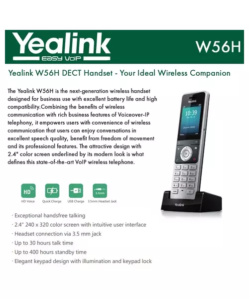 Yealink W56H Premium Wireless DECT Handset for W60/W70 Base