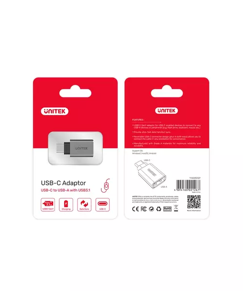 Unitek Y-A025CGY USB-A Female to Type C 3.1 Adaptor Grey