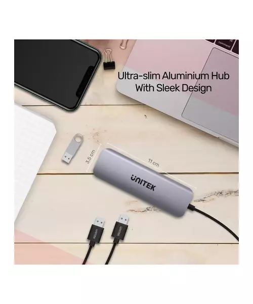 Unitek H1107C Alum Type-C Hub 3x USB3.1/SD/PD100W Hub Space Grey
