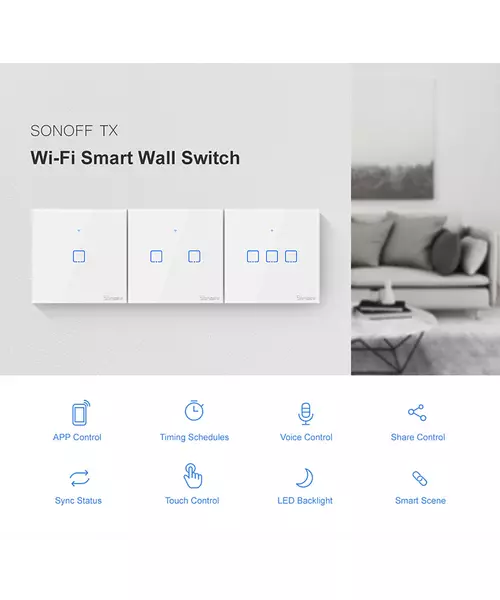 Sonoff T2 UK 1C WiFi Smart Wall Touch Switch White