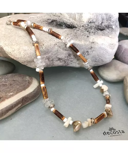 Wood, shell, quartz necklace