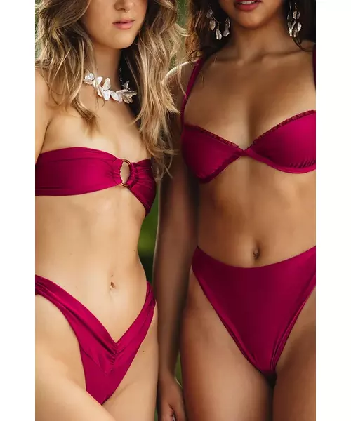 Zoe V Line High Leg Brazil Bikini Bottom In Raspberry