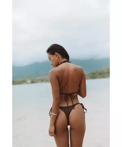Ivy triangle bikini bottom with double knots Chocolate