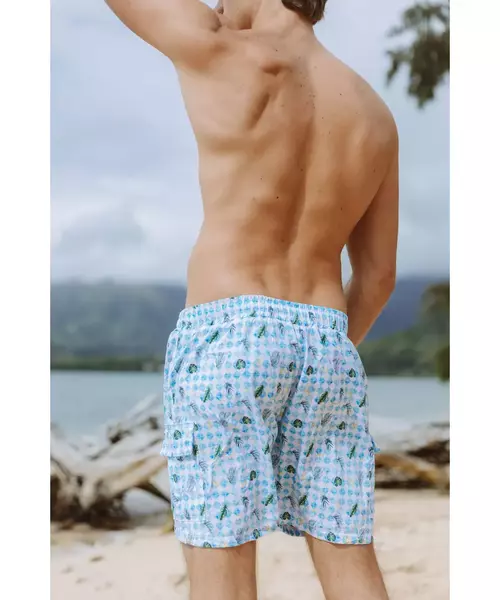Swim Shorts With Patch Pockets In Tropical Pool Print