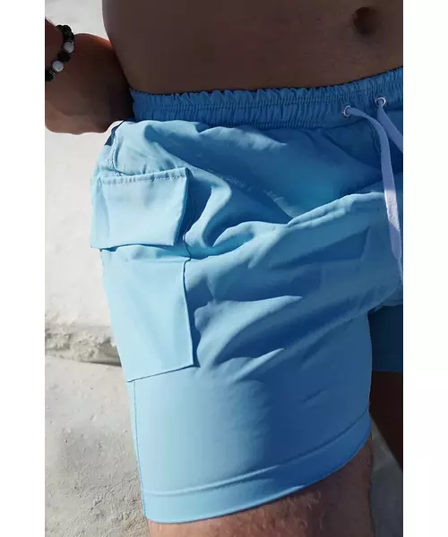 Swim Shorts With Patch Pockets In Sky Blue