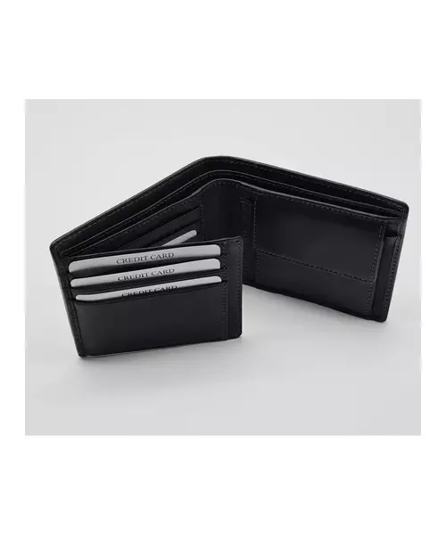 Migant Design black leather wallet in box 100% Genuine Black Cow Leather Wallet - 9 Credit Card Slots 2 Note Compartments and Secure Coin Pocket