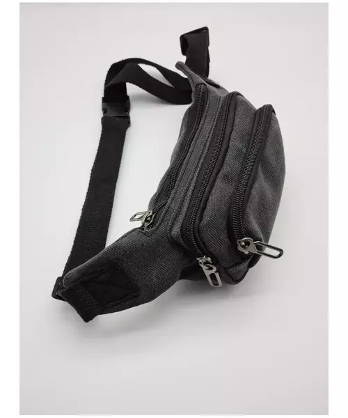 Canvas waist bag dark gray color with 3 zip cases