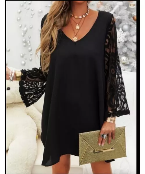 Lace sleeves Black Dress
