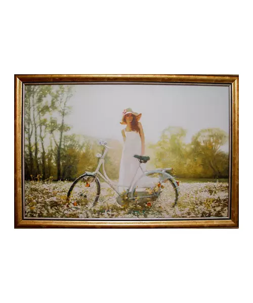 ''Lady with bicycle'', printed painting(framed)