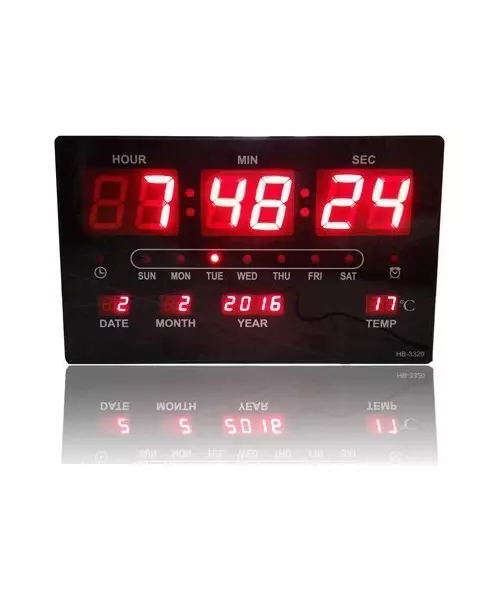 Μεγάλο ρολόι τοίχου LED με ένδειξη ημερομηνίας και θερμοκρασίας 33 x 3 x 20cm