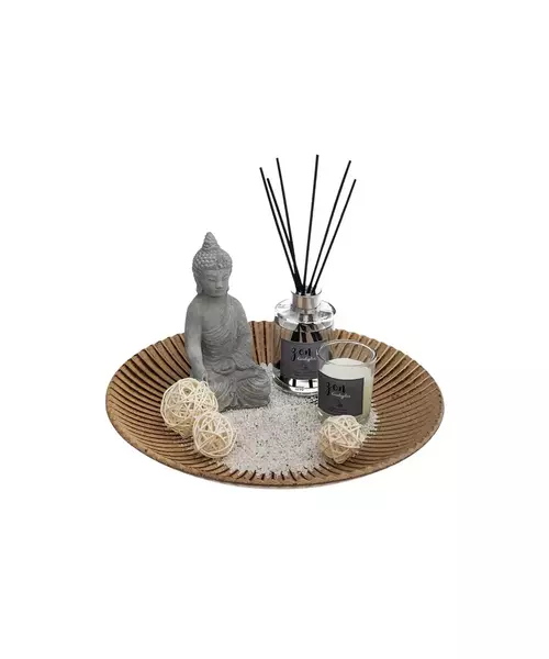 Σετ αρωματικό χώρου 7 τεμαχίων, Zen σετ με αρωματικά Sticks, αρωματικό κερί, δίσκο διακόσμησης και αγαλματίδιο Βούδα, 31.5×16.5 cm – Aria Trade